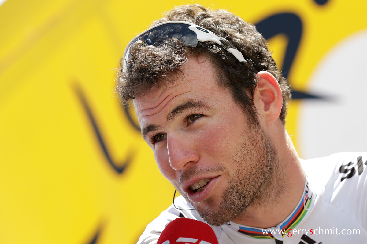 Marc Cavendish giving an interview at Macon on stgae 10 of Tour de France 2012