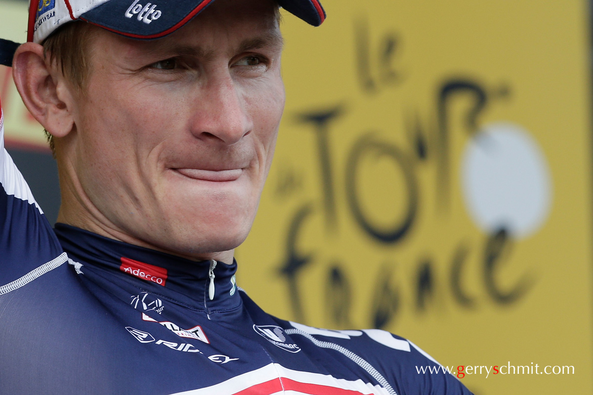 Andre Greipel celebrating his victory at Cap d' Agde on stage Number 13 of Tour the France 2012 - Podium