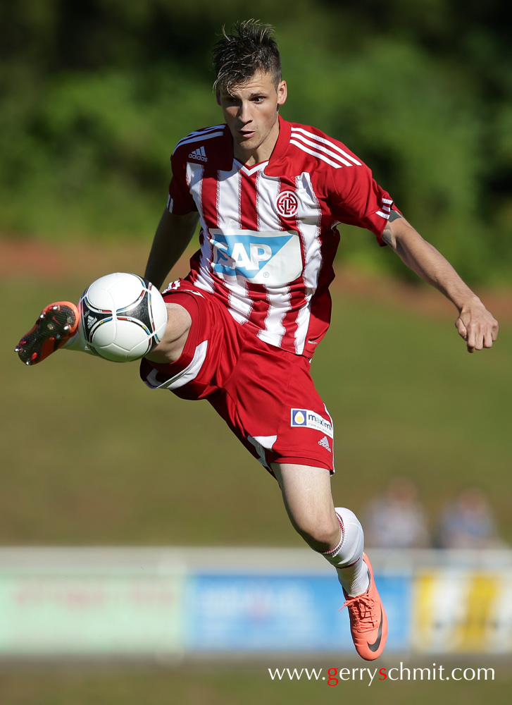 Stefano BENSI controling the ball in the air during the game FOLA - CS Grevenmacher