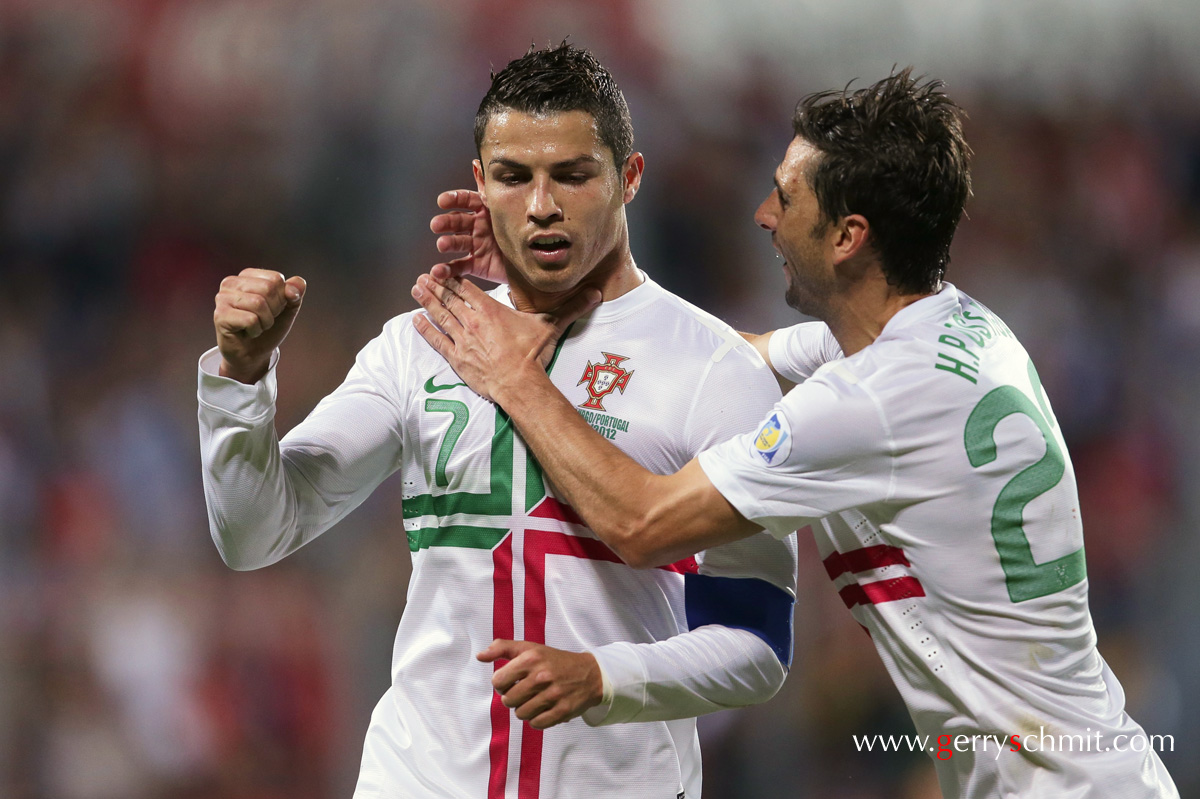 cristiano RONALDO celebrating his goal putting the score to 1-1 against Luxembourg in with his teammate Helder POSTIGA during WM qualification