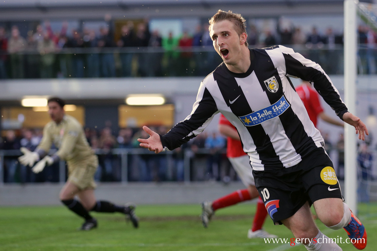 Sanel IBRAHIMOVIC celebrates his goal of 1-0 lead against UN Kaerjeng during the semifinal game of Cup in Luxemburg