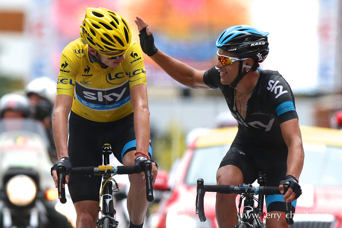 Richie PORTE reacts after he arrived together with Chris FROOME at Alpe d'Huez