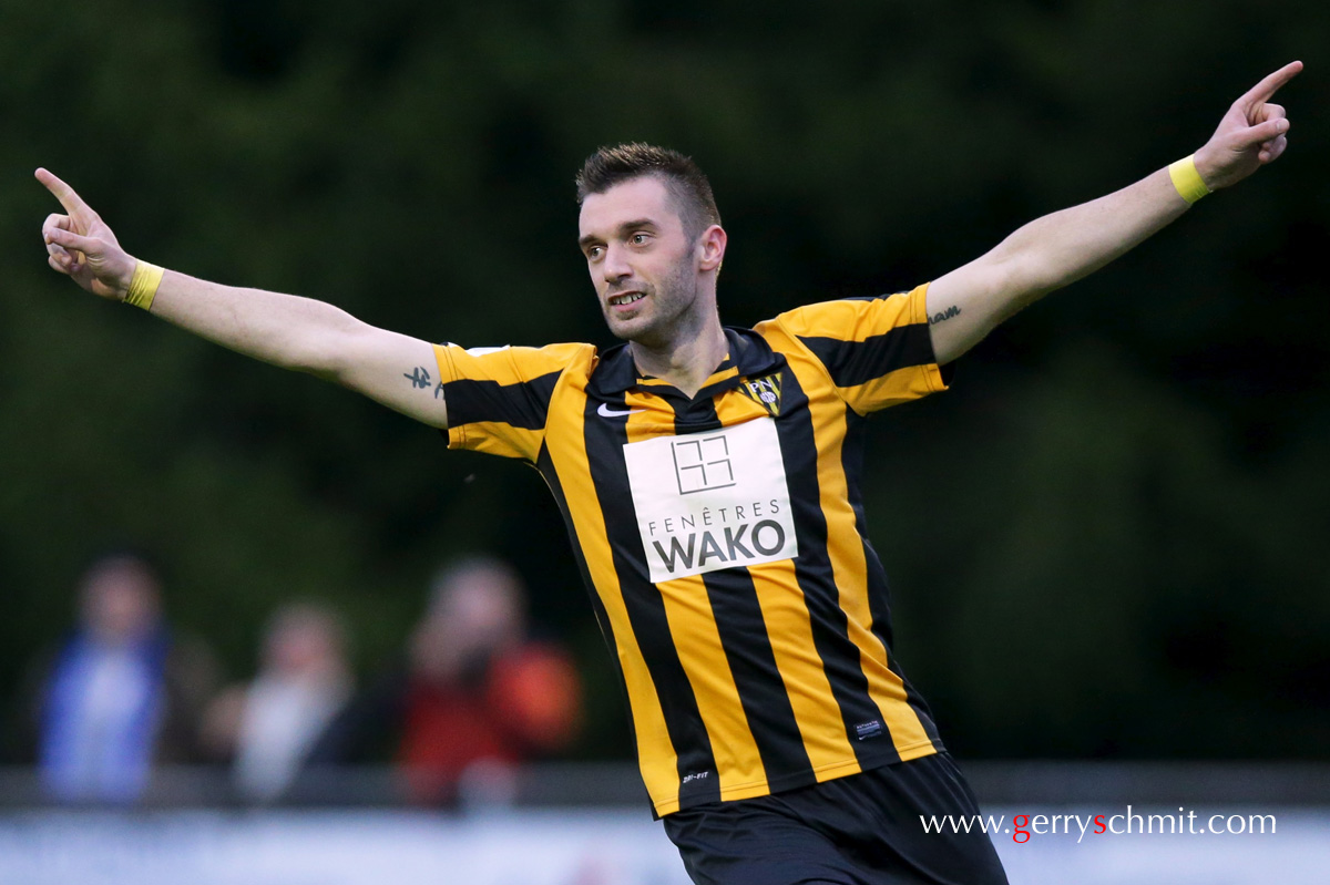 Levy ROUGEAUX reacts after his teams goes 3-0 in lead of CS Grevenmacher