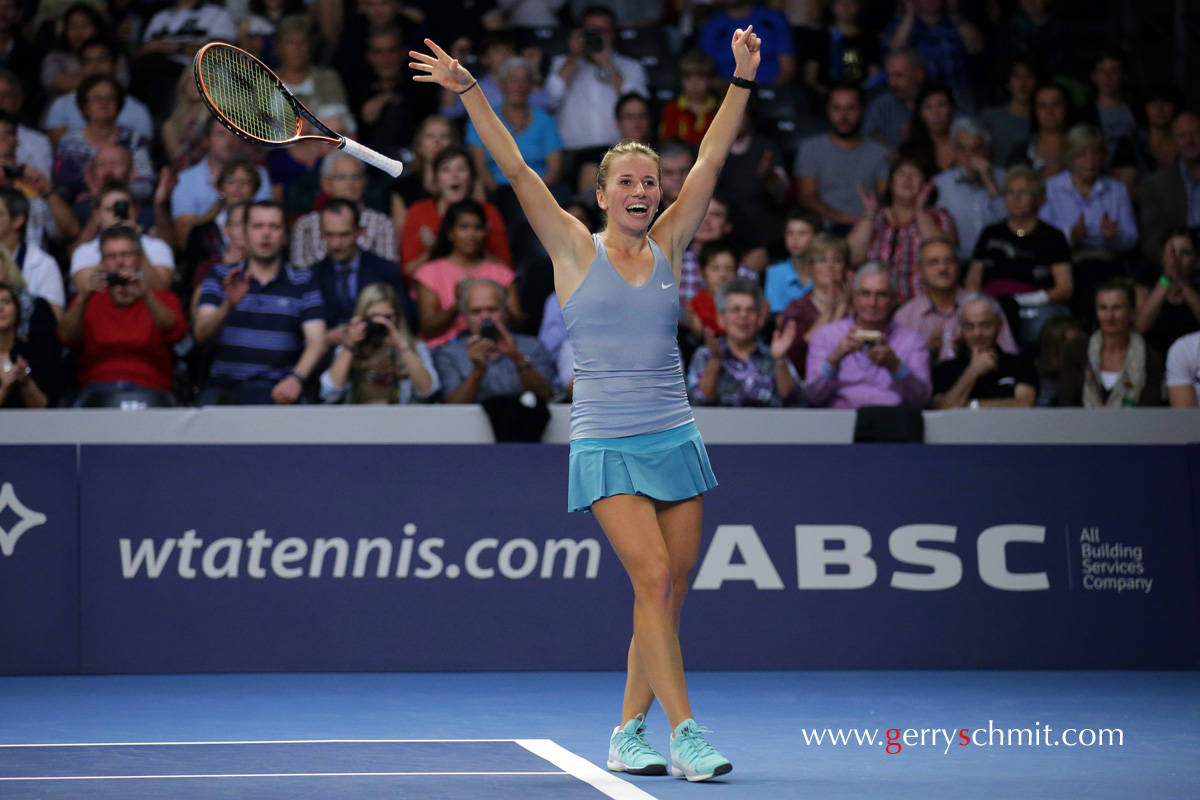 Annika Beck reacts after winning BGLBNPParibas Open Luxembourg 2014