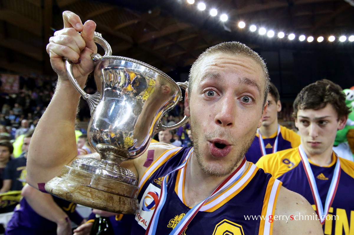 Christian Schartz (Amicale Steinsel) celebrates the win of Coupe de Luxembourg