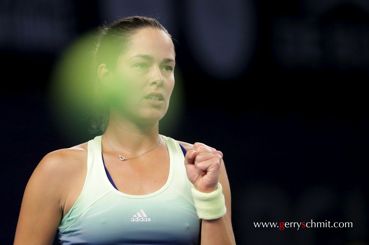 Ana Ivanovic of Serbia reacts after winning the first set during BGLBNPParibas Open 2015