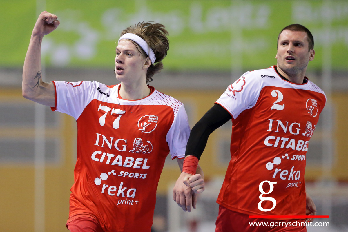 Yann Hoffmann and Damir Rezic celebrate a goal against HB esch during Final 4 