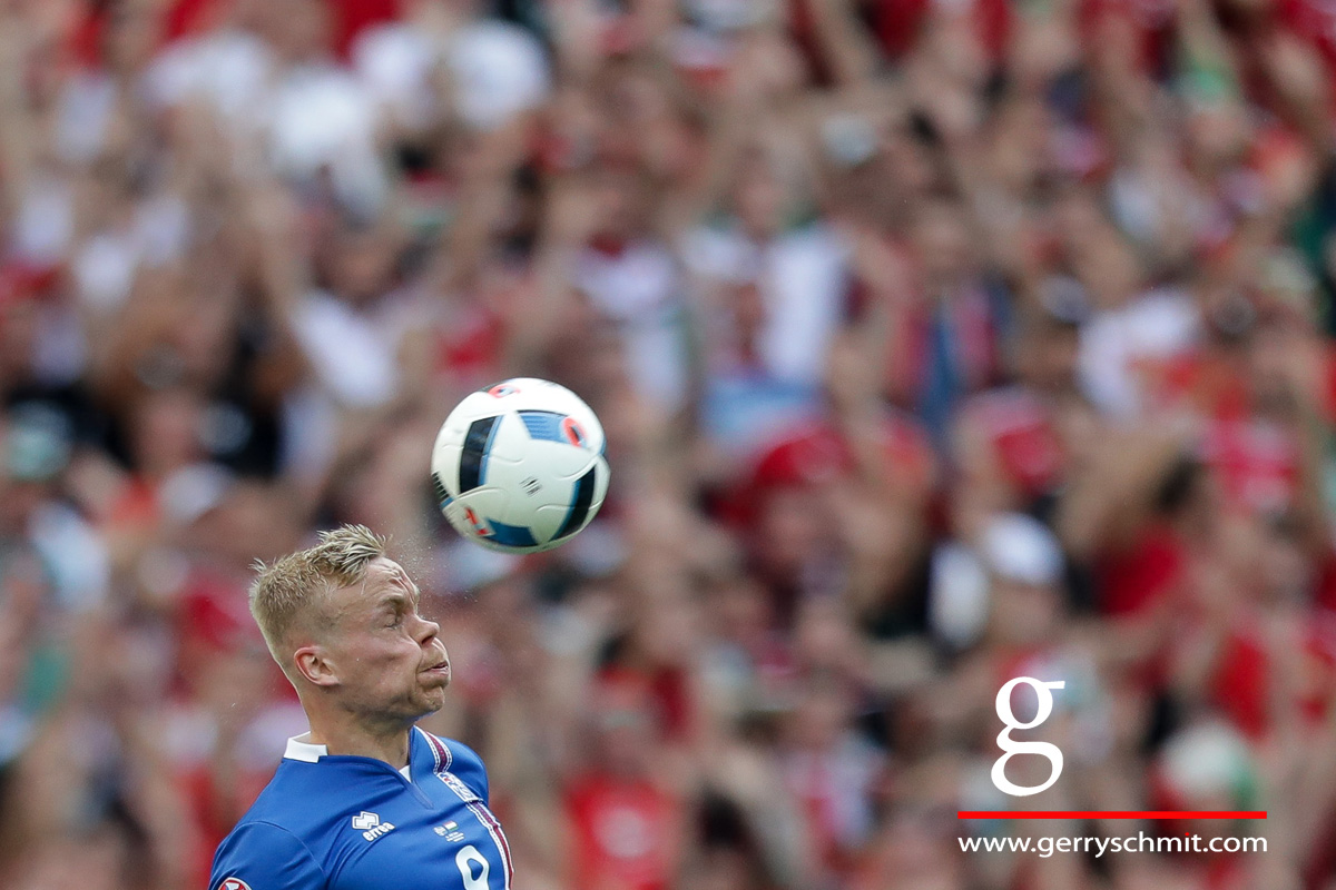 Header of Kolbeinn Sigthorsson during the game against Hungary @ EURO 2016